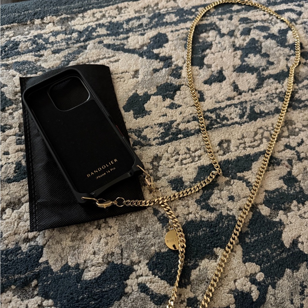 Bandolier Red Studded Crossbody Phone Case with Gold Chain iPhone 16 pro - Picture 5 of 6